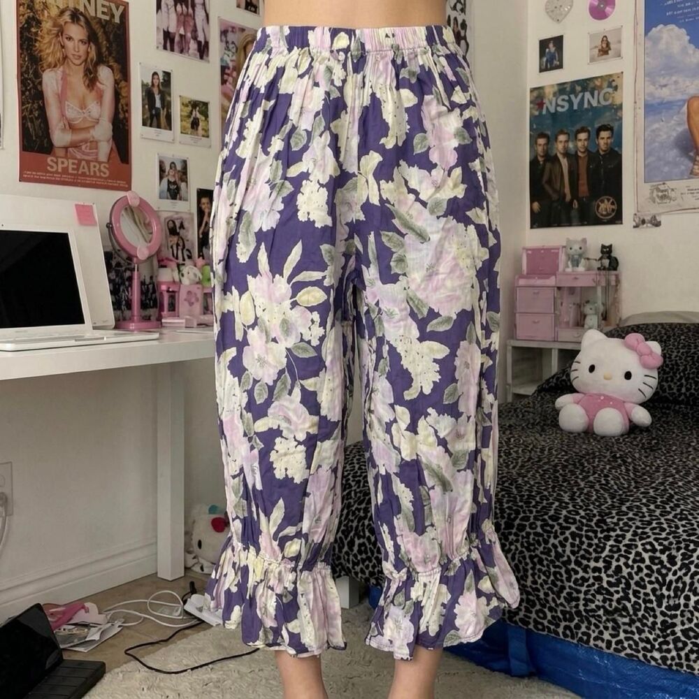 Vintage Handmade Purple Floral Bloomers S M Boho Cottagecore Retro Fairycore